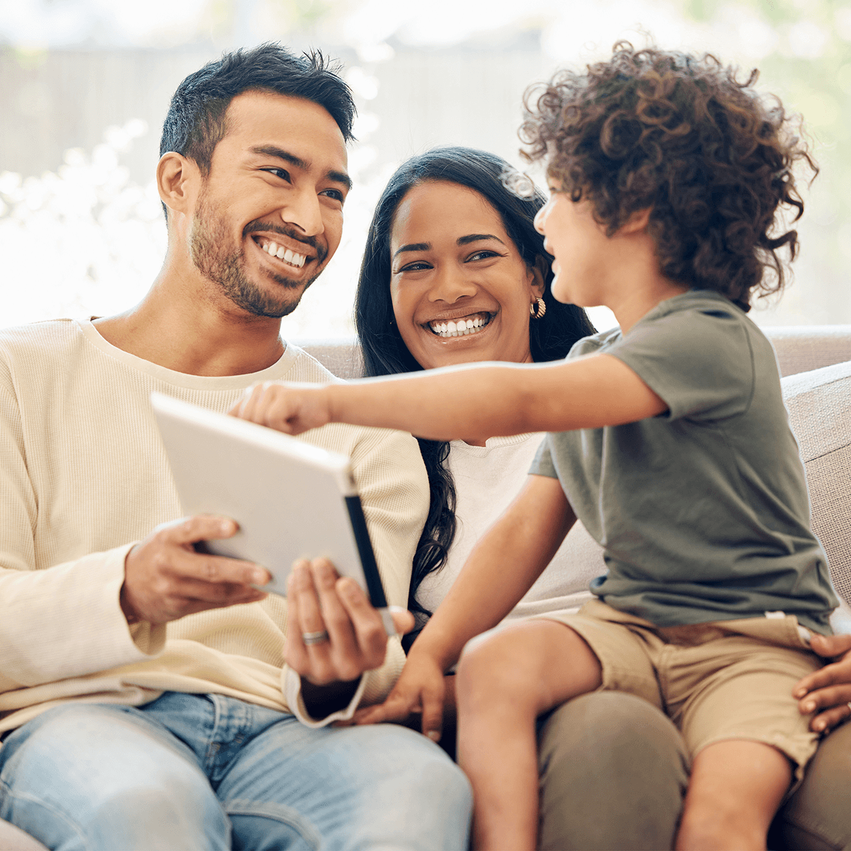Family with a tablet