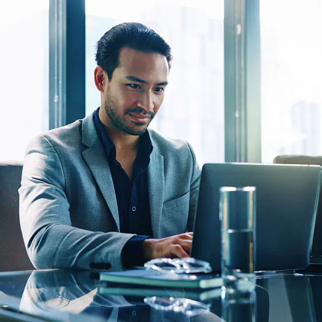 Man reading on computer