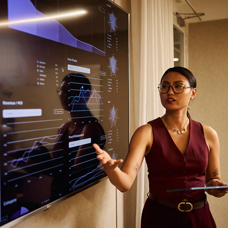 Woman presenting AI growth